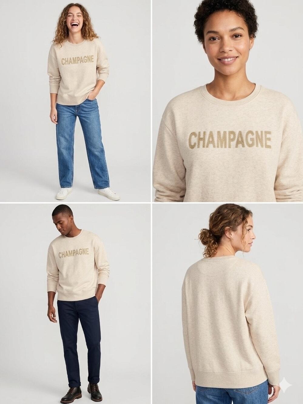 J Crew Factory Champagne Graphic Crewneck Sweatshirt Oatmeal Beige Cozy Size XXL